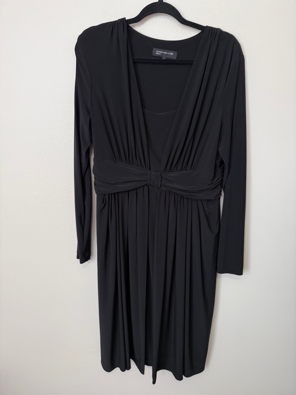 Jones New York Black Long-Sleeve Knot-Waist Dress Women's Size 16